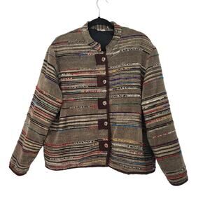 Vintage Lagenlook Carpet Tapestry Southwest Boho Fringe Mock Neck Jacket  L